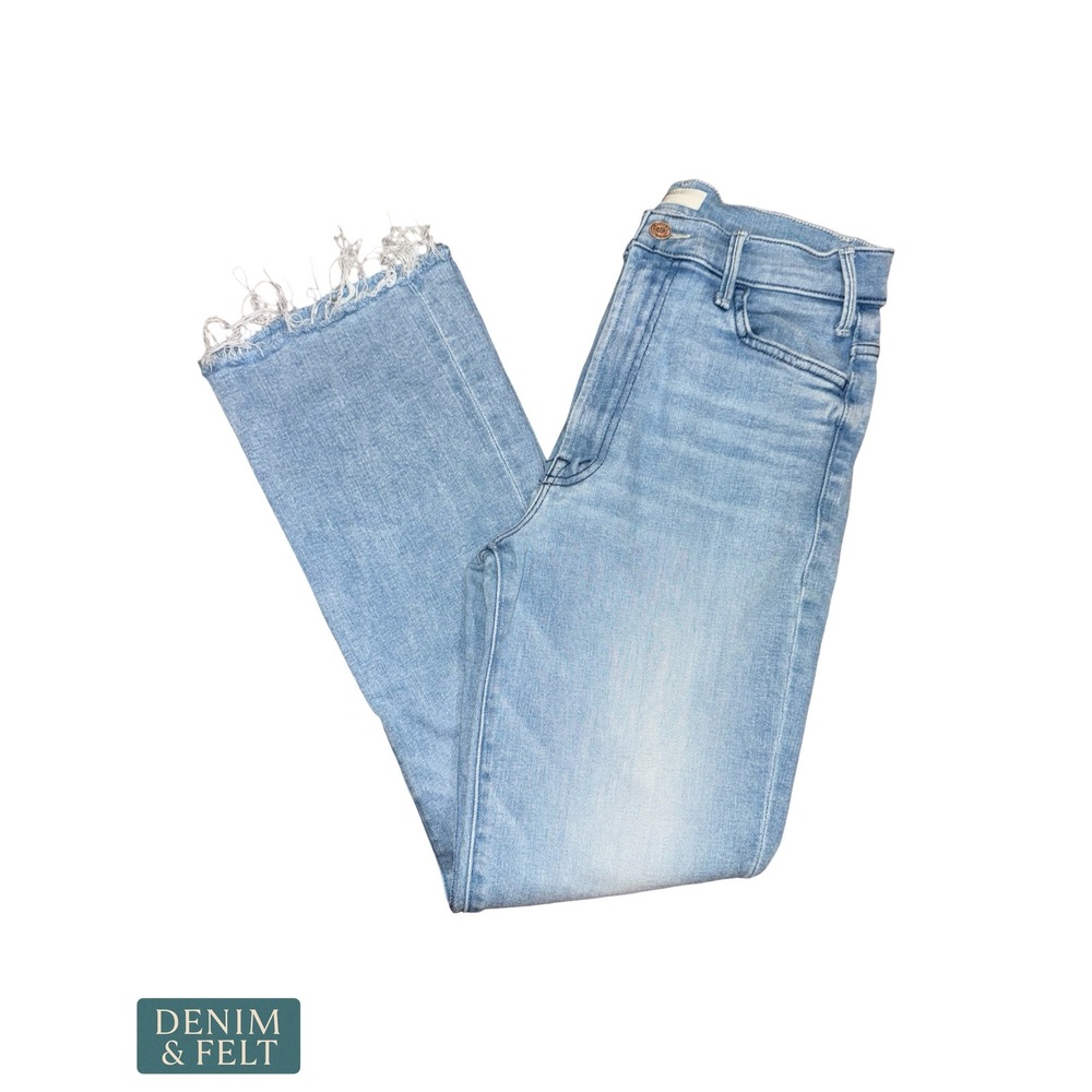 Mother Hustler Ankle Fray Jeans Light Wash High Rise Raw Hem Cropped Premium - Picture 3 of 12